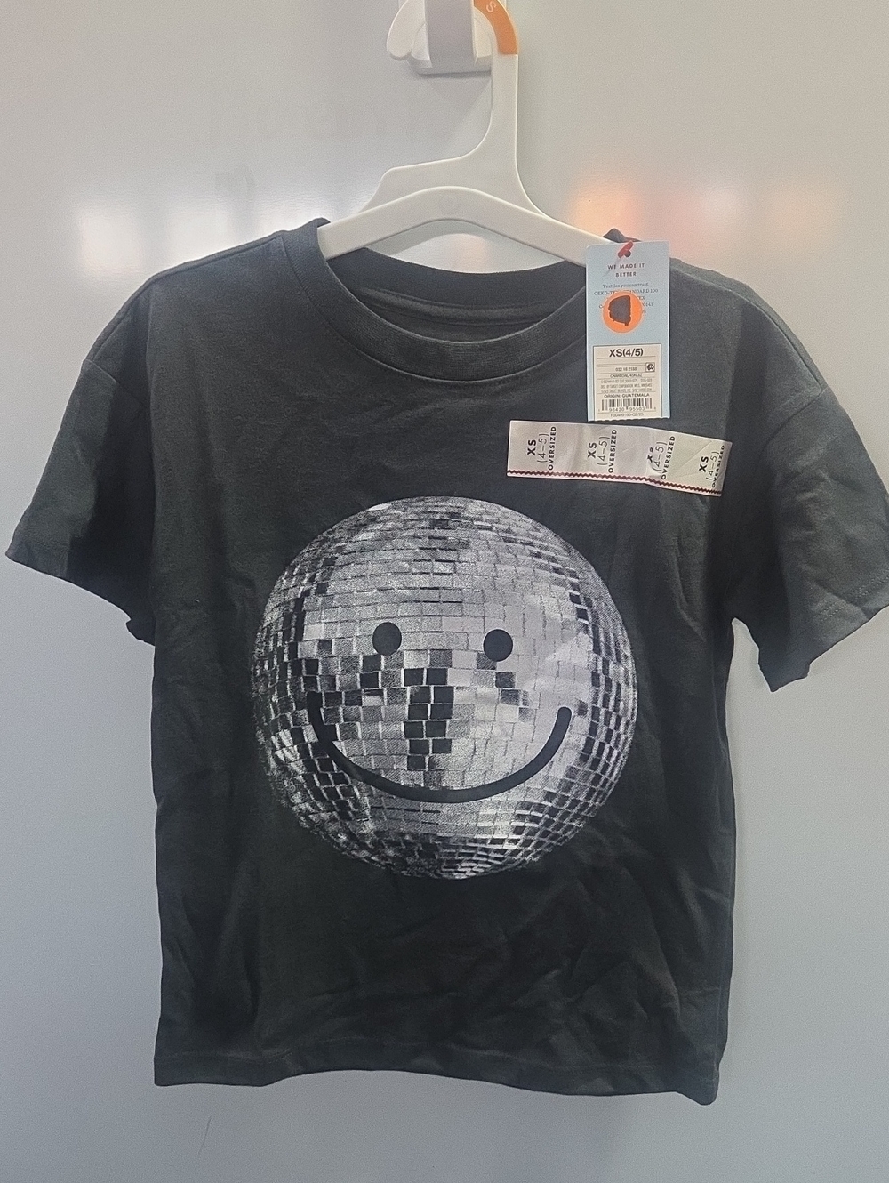 Cat & Jack Kids XS 4/5 Black Smiley Disco Ball Graphic T-Shirt NWT